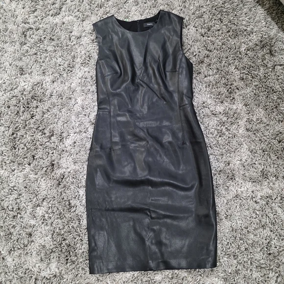 Theory Faux Leather Fitted Sheath Sleeveless Dress Size 2 - Picture 2 of 7